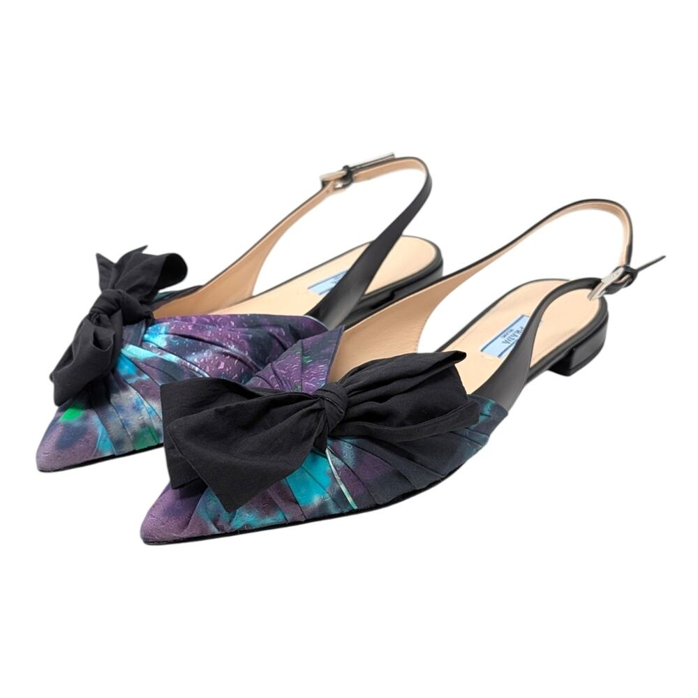 Prada Limited Edition Pointed Toe Slingback Bow Flat Purple Black Print 39.5 | 9 - Picture 4 of 13